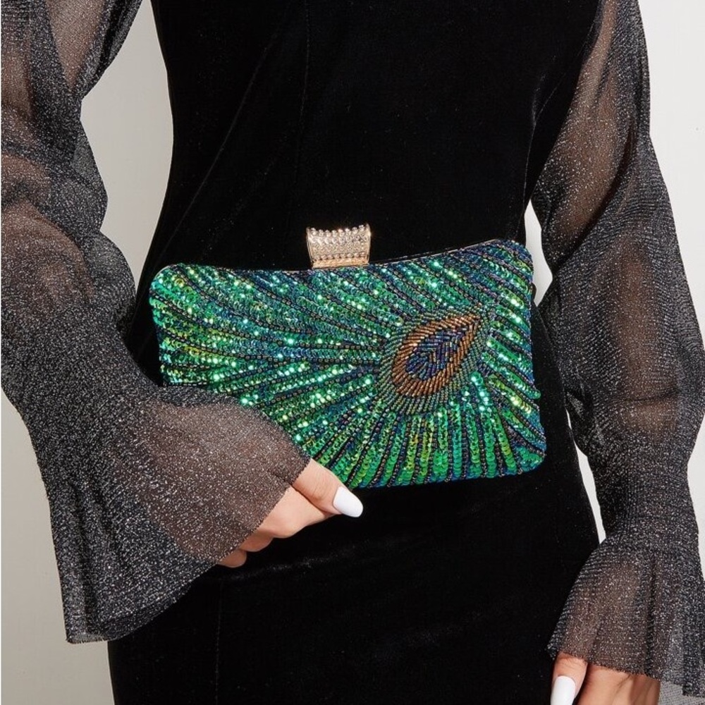 Emerald Green Luxury Embellished Clutch Bling Bag - Picture 1 of 8